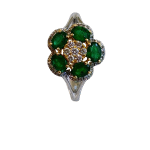 Anillo en Oro Blanco 18k con Esmeralda y Diamantes AN045